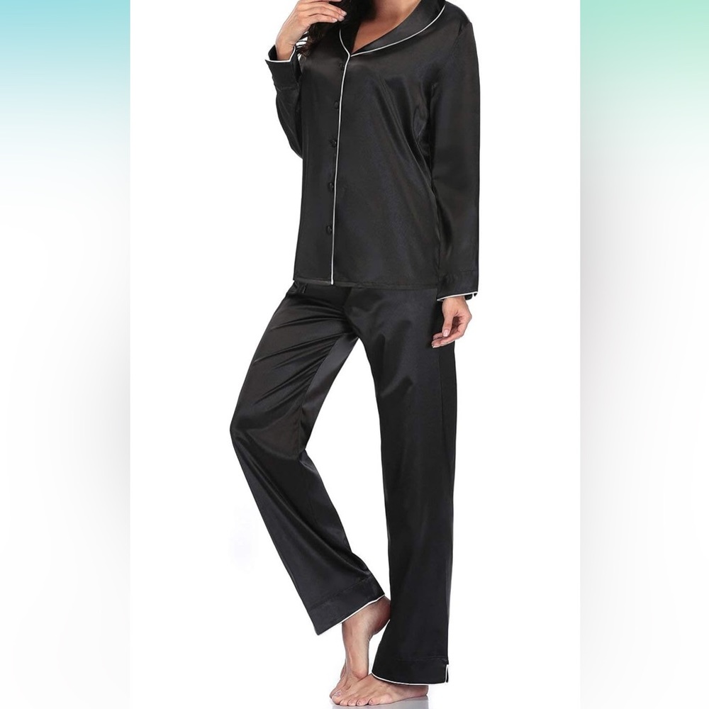Black satin pajama set